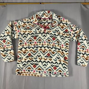 Eddie Bauer Women’s Large Sherpa Fleece Pullover Aztec Print 1/4 Zip Winter Jack